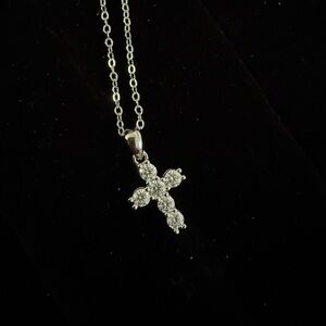 925 Sterling Silver with moissanite Cross Pendant Necklace